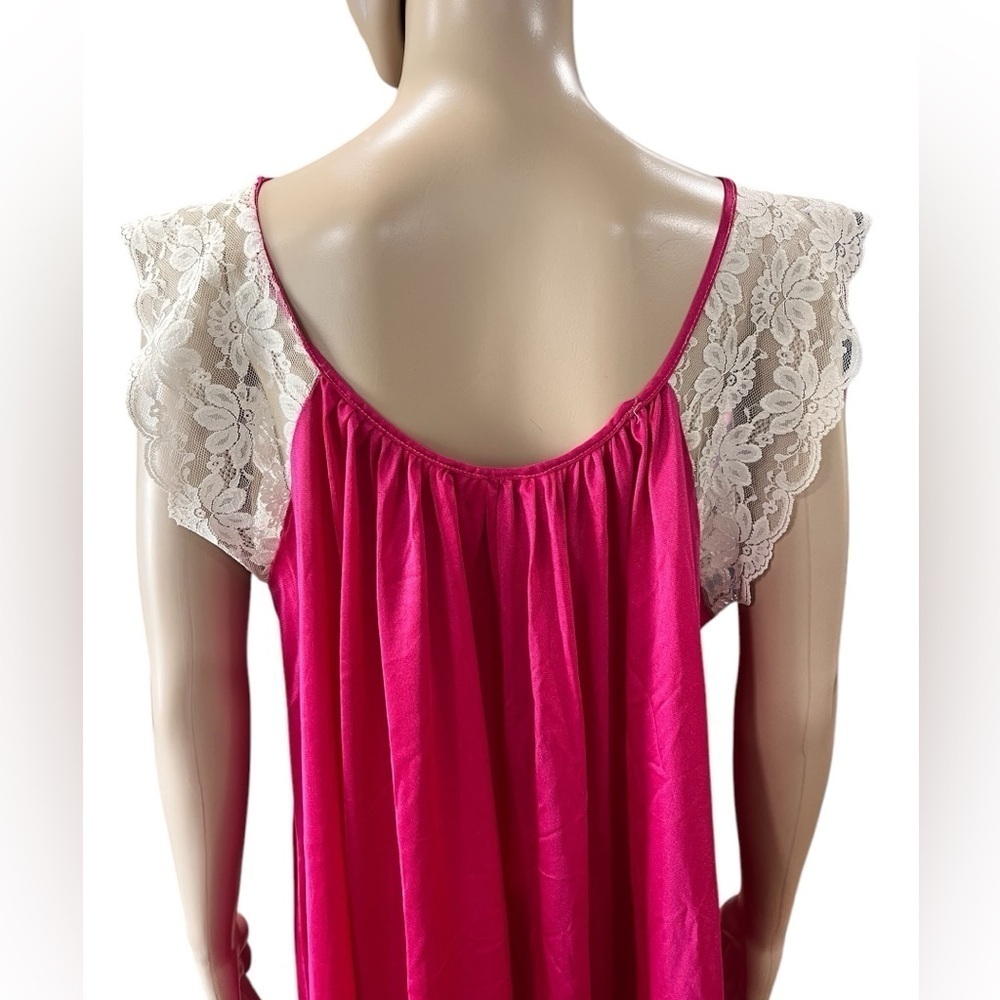 Glamorous fuchsia Nightgown nightie Jill Andrea Sexy Lace Long-Large USA made - Picture 5 of 8